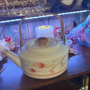 Floral Ceramic Teapot with Wooden Handle